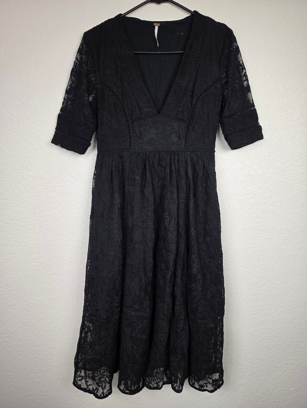 Free People Black Lace Midi Dress Size 6